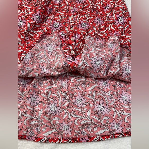 LOFT Red and White Boho Preppy Floral Tiered Ruffled Midi Dress with V-Neck - Picture 12 of 14